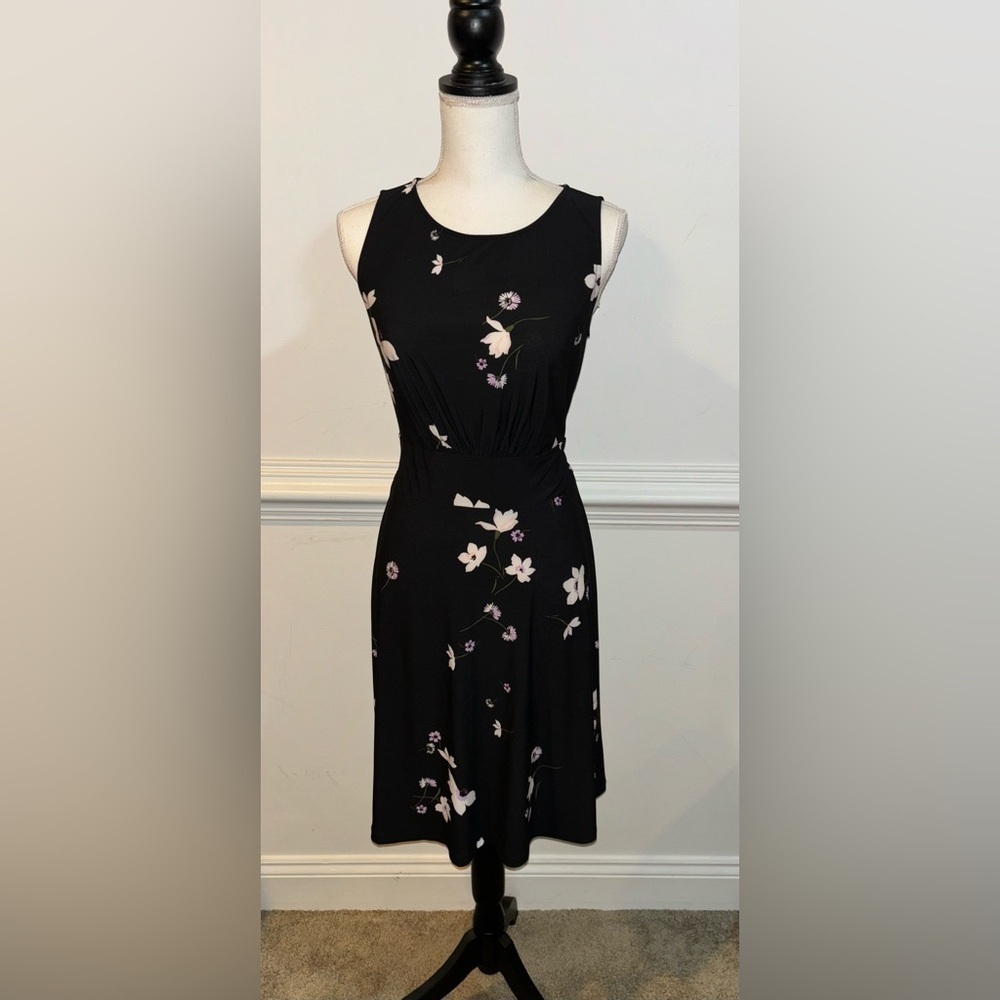 Chaps Dress, Black & Floral, sz S